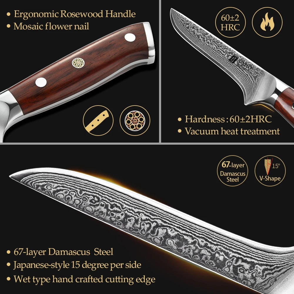 XINZUO 6" Boning Fish Knife Damascus Steel Rosewood Handle