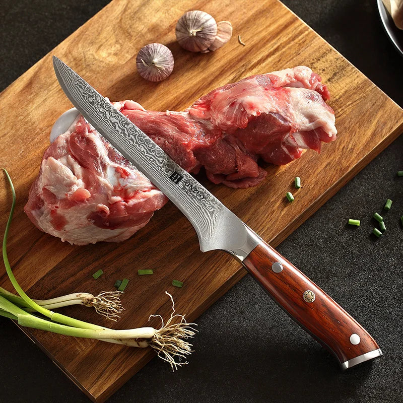 XINZUO 6" Boning Fish Knife Damascus Steel Rosewood Handle
